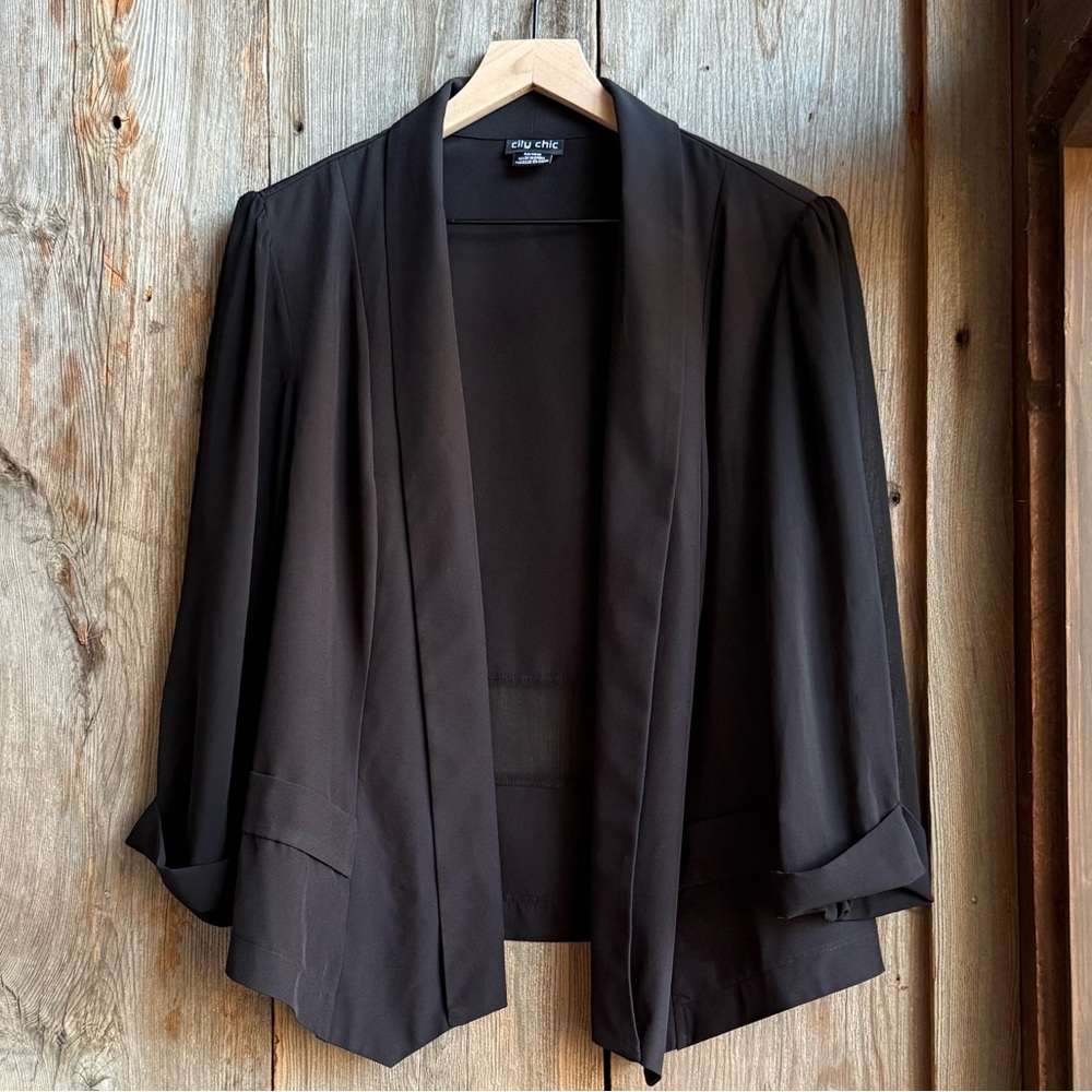 City Chic Sheer 3/4 Sleeve Black Blazer